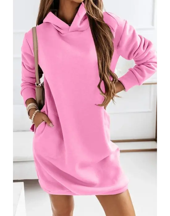 Kadın Uzun Kollu Kapşonlu Kısa Iki Iplik Elbise