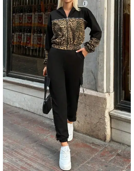 Trend Leopar Desenli İki Parça Takım