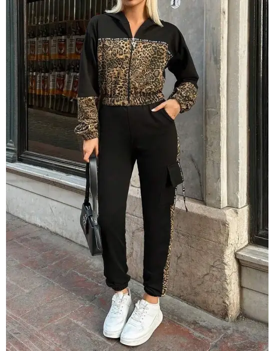 Trend Leopar Desenli İki Parça Takım
