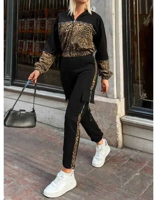 Trend Leopar Desenli İki Parça Takım