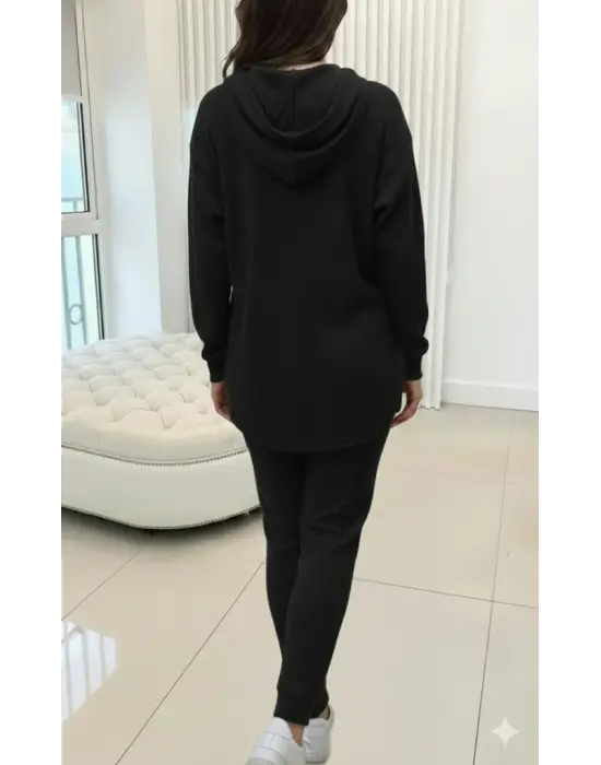 Kadın Uzun Kollu Kapşonlu Meloni Bluz Ve Pantolon Ikili Takım