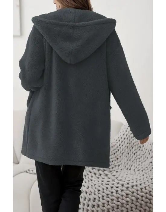 Kadın Uzun Kollu Kapşonlu önden Fermuarlı Cepli Welsoft Ceket