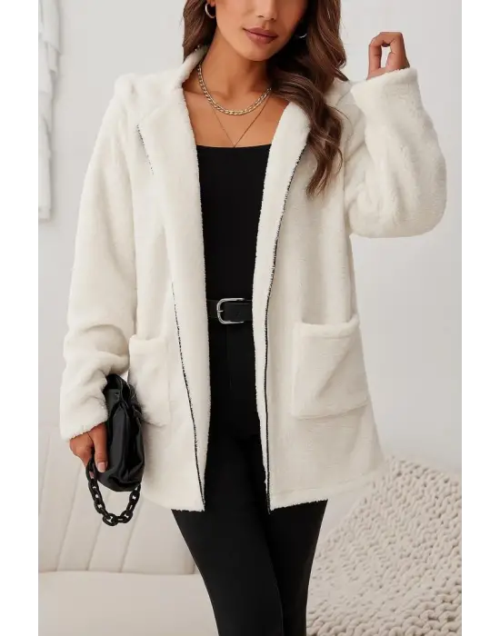 Kadın Uzun Kollu Kapşonlu önden Fermuarlı Cepli Welsoft Ceket