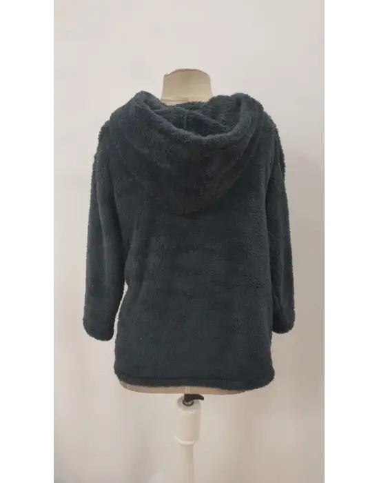 Kadın Uzun Kollu Kapşonlu önden Fermuarlı Cepli Welsoft Ceket