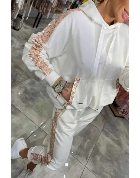 Şık Pulpayet Detaylı İki Iplik Bluz Ve Pantolon Takım