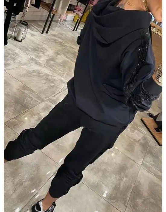 Modern Kadın Kapşonlu Viskon İkili Takım