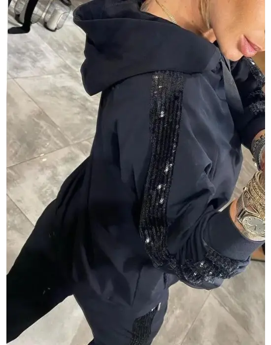 Modern Kadın Kapşonlu Viskon İkili Takım