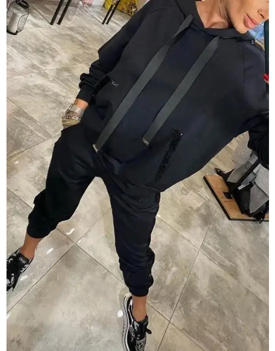 Modern Kadın Kapşonlu Viskon İkili Takım