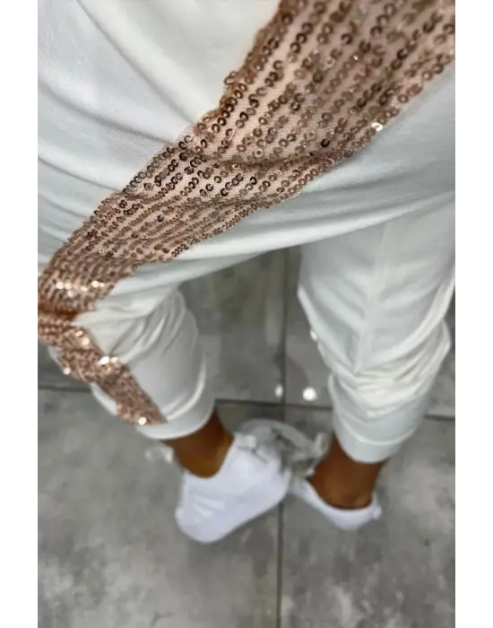 Şık Pulpayet Detaylı İki Iplik Bluz Ve Pantolon Takım