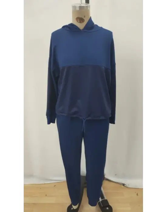 Kadın Uzun Kollu Kapşonlu Viskon Iki Iplik Bluz Ve Pantolon Ikili Takım