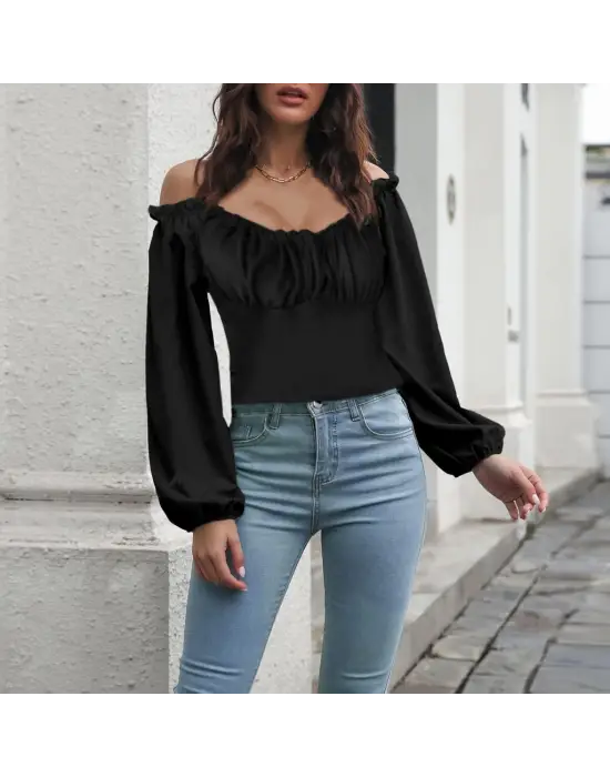 Omarı Şık Kadın Uzun Kollu Göğüs Detaylı Bluz