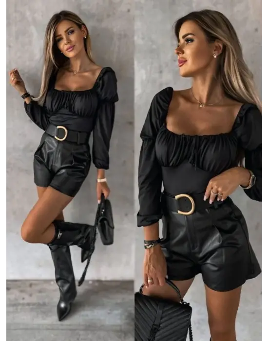 Omarı Şık Kadın Uzun Kollu Göğüs Detaylı Bluz