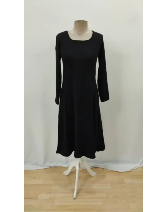 Kadın Uzun Kollu Kare Yaka Midi Kaşkorse Elbise