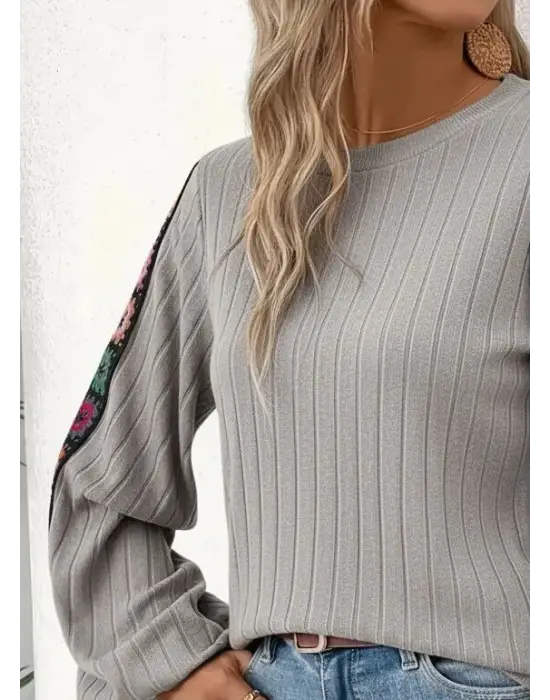 Kadın Uzun Kollu Kayık Yaka şardonlu Kaşkorse Bluz