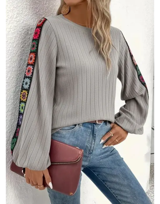 Kadın Uzun Kollu Kayık Yaka şardonlu Kaşkorse Bluz