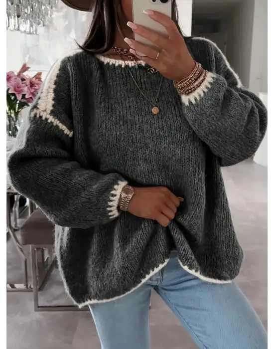 Kadın Uzun Kollu Kayık Yaka Triko Bluz