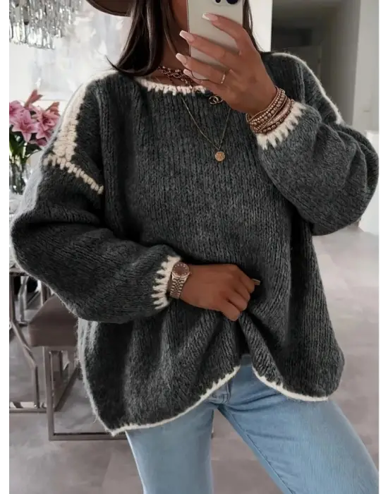 Kadın Uzun Kollu Kayık Yaka Triko Bluz