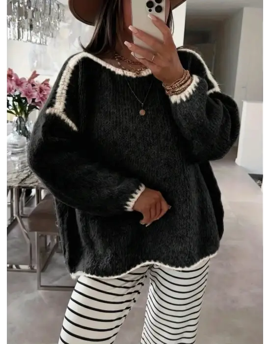 Kadın Uzun Kollu Kayık Yaka Triko Bluz