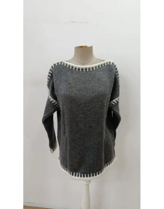 Kadın Uzun Kollu Kayık Yaka Triko Bluz