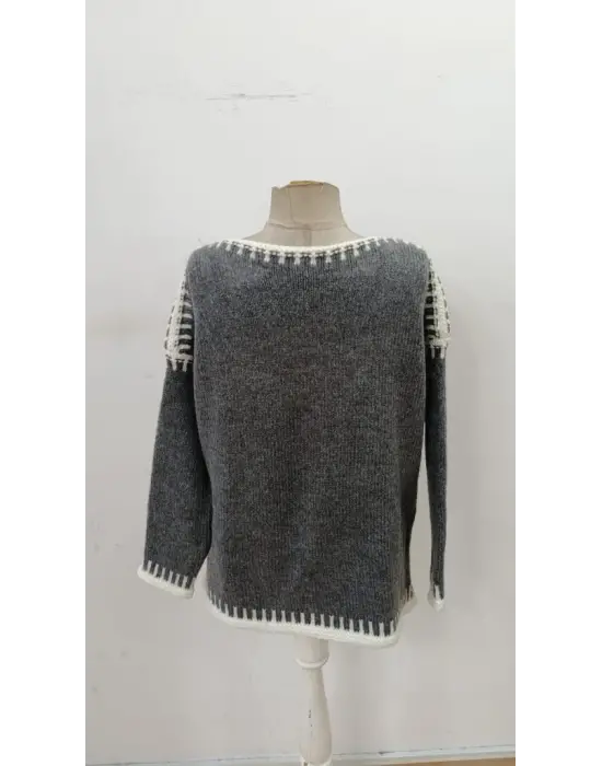 Kadın Uzun Kollu Kayık Yaka Triko Bluz