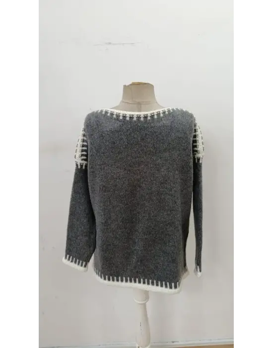 Kadın Uzun Kollu Kayık Yaka Triko Bluz