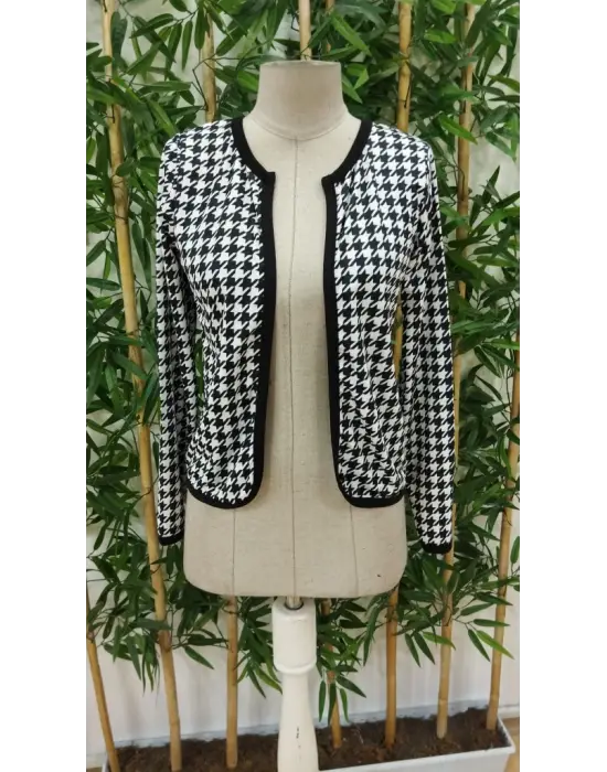 Kadın Uzun Kollu Kaz Ayağı Desenli şardonlu Dalgıç Ceket