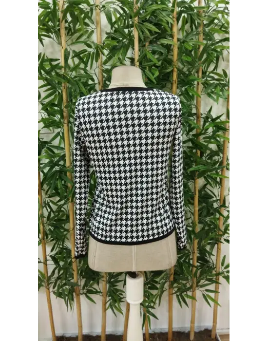 Kadın Uzun Kollu Kaz Ayağı Desenli şardonlu Dalgıç Ceket