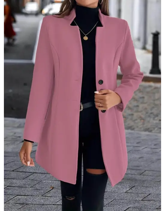 Kadın Uzun Kollu Kırlangıç Yaka önden Düğmeli Kısa Kaşe Kaban