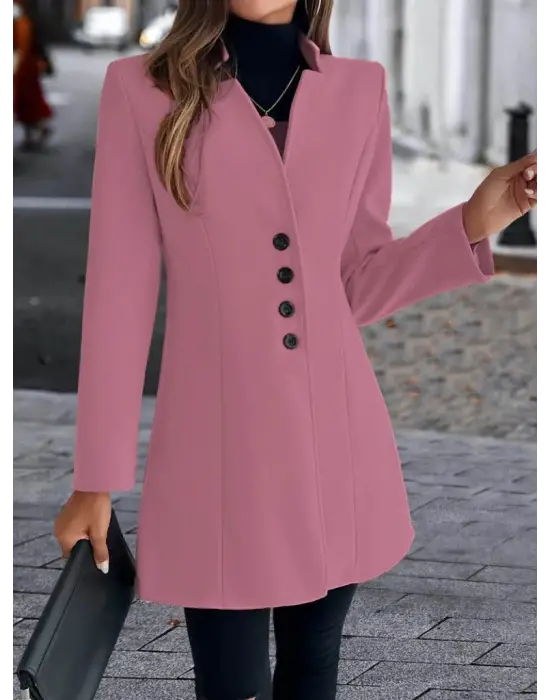 Kadın Uzun Kollu Kırlangıç Yaka önden Düğmeli Kısa Kaşe Kaban