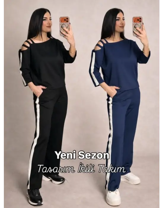 Kadın Uzun Kollu Kolu Tül Yanları şerit Detay Modal Ikili Takım