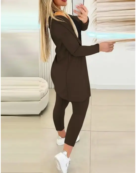 Kadın Uzun Kollu Krep üçlü Takım