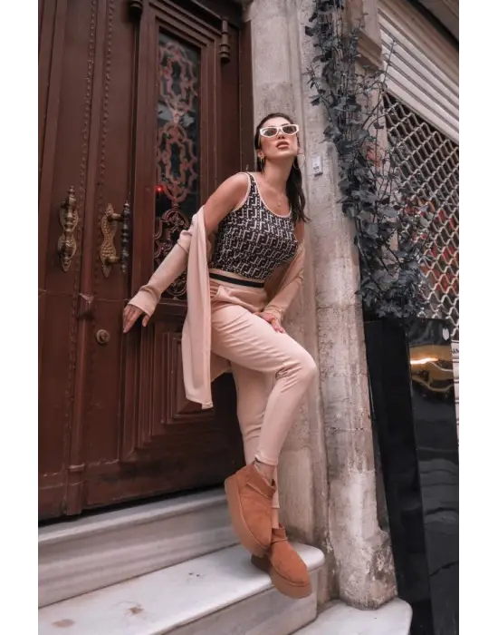 Kadın Uzun Kollu Krep üçlü Takım