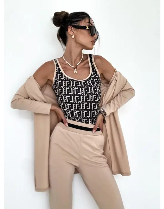 Kadın Uzun Kollu Krep üçlü Takım