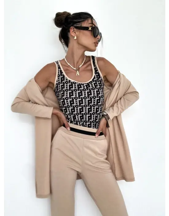 Kadın Uzun Kollu Krep üçlü Takım