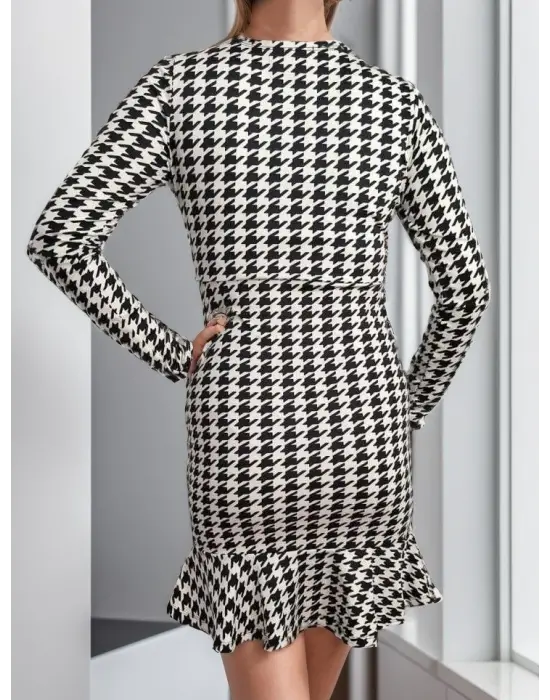 Kadın Uzun Kollu Kruvaze Yaka Kazayağı Mikro Mini Boy Elbise