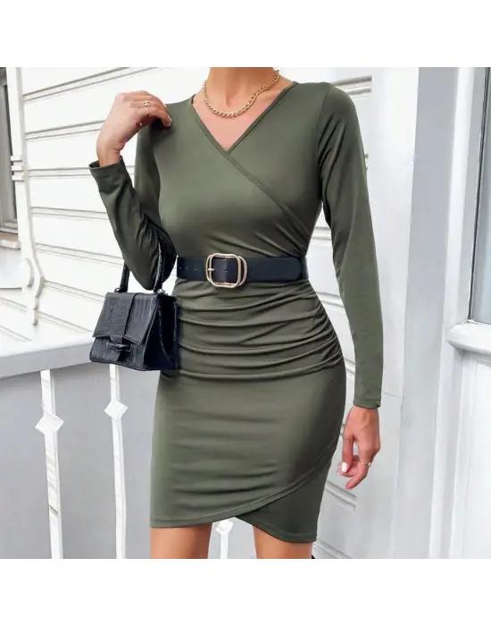 Şık Kadın Kruvaze Yaka Elbise