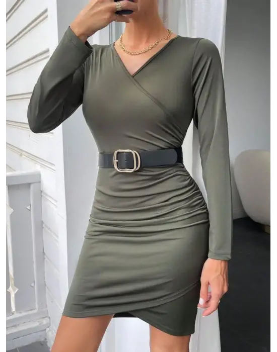 Şık Kadın Kruvaze Yaka Elbise