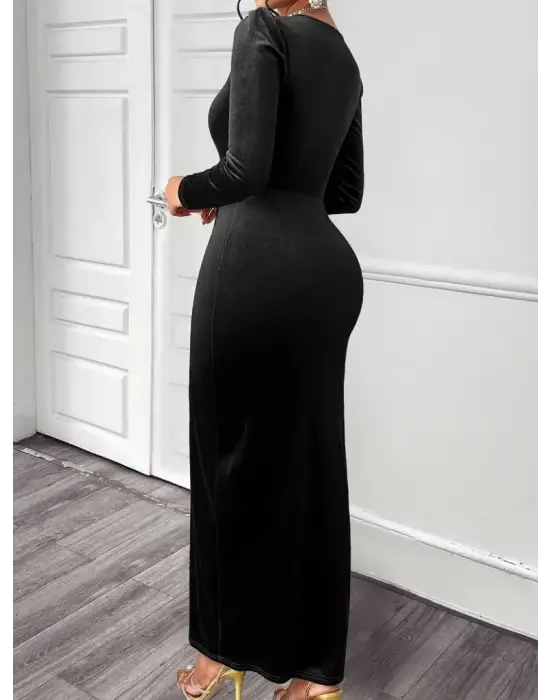 Modern Detaylı Kadife Elbise