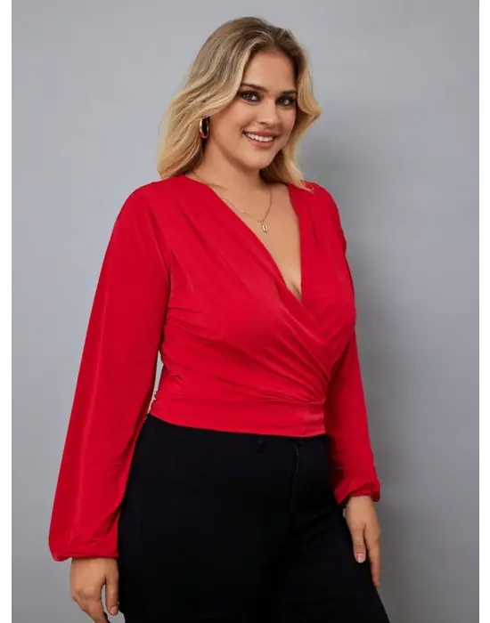 Kadın Uzun Kollu Kruvaze Yaka Sandy Bluz