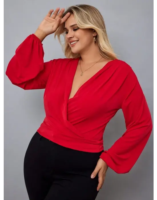 Kadın Uzun Kollu Kruvaze Yaka Sandy Bluz