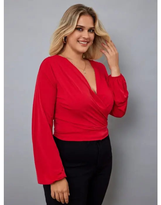 Kadın Uzun Kollu Kruvaze Yaka Sandy Bluz
