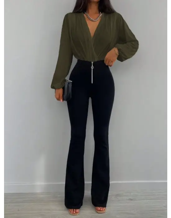 Kadın Uzun Kollu Kruvaze Yaka Sandy Bluz