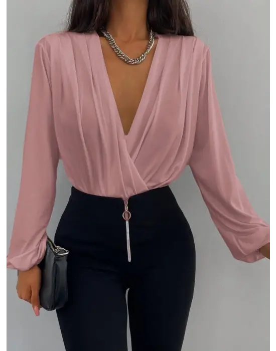 Kadın Uzun Kollu Kruvaze Yaka Sandy Bluz