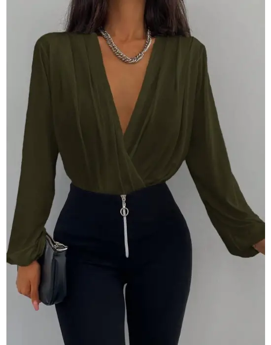 Kadın Uzun Kollu Kruvaze Yaka Sandy Bluz