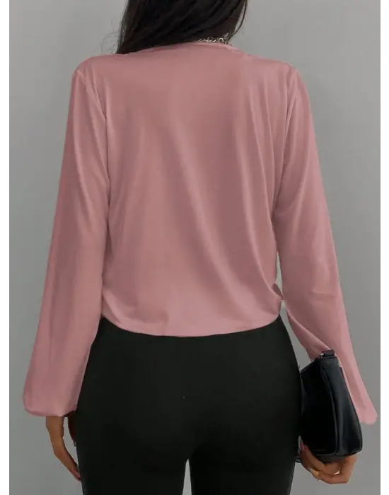 Kadın Uzun Kollu Kruvaze Yaka Sandy Bluz