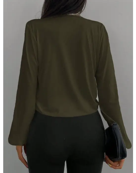 Kadın Uzun Kollu Kruvaze Yaka Sandy Bluz