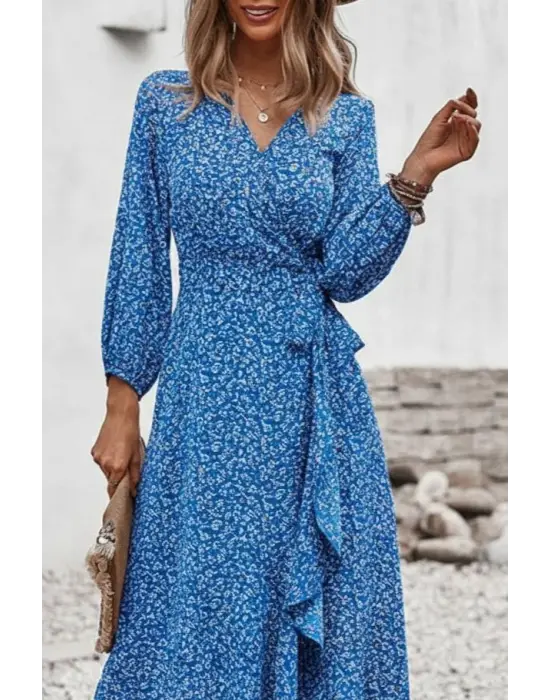 Etnik Yandan Bağlamalı Uzun Elbise