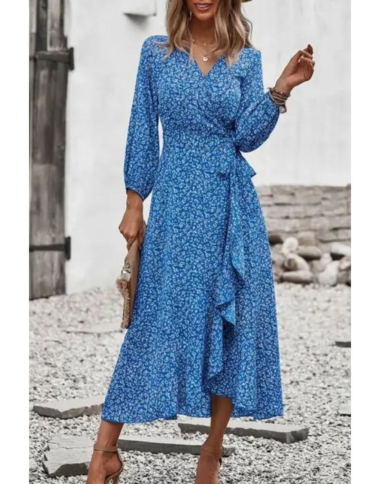 Etnik Yandan Bağlamalı Uzun Elbise