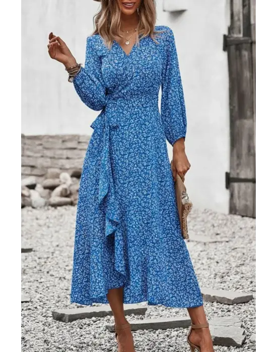 Etnik Yandan Bağlamalı Uzun Elbise