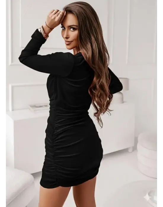 Şık Kruvaze Yakalı Mini Ithal Krep Elbise